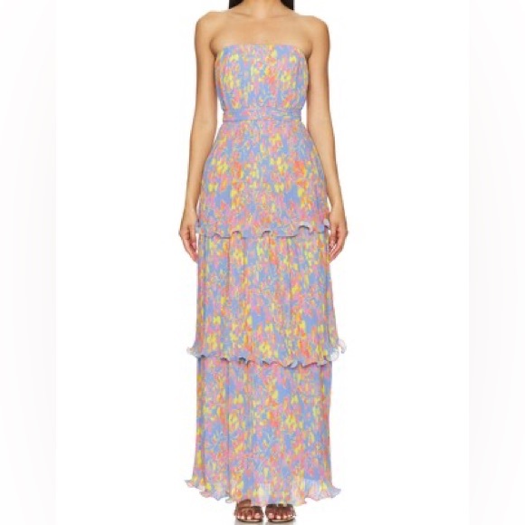 AMUR Dresses & Skirts - AMUR Laine Tiered Gown Strapless Painted Scaevola Women’s Sz 2